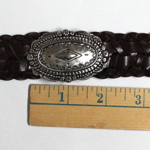 Women's Western Style Silver Tone Buckle & Accents Braided Belt - Picture 5 of 15